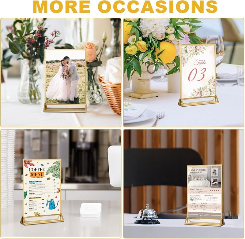 EHWINE 6 Pack Acrylic Sign Holder 5.5 x 8.5, Double Sided Gold Picture Frame Stand up Table Top Sign Holders, Clear Display Stand Menu Flyer Holder for Wedding Party - Image 4